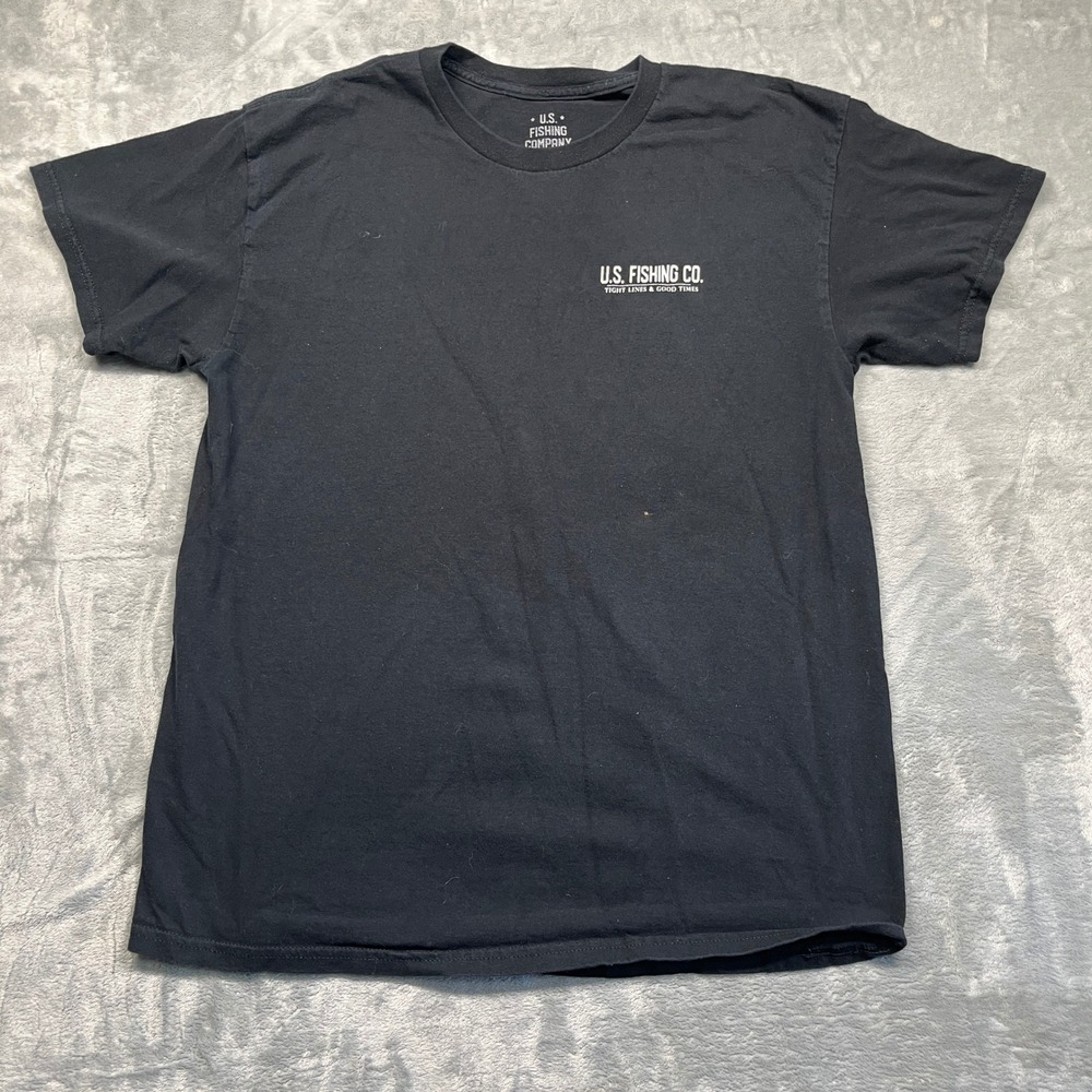 U.S.โ Fishing Co Graphic T-Shirt Mens Black Skeleton Still Waiting Fishing Large